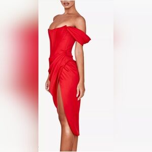 HOUSE OF CB Loretta off-shoulder satin midi dress L+